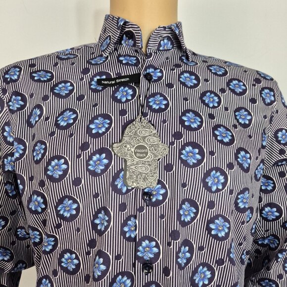 Luchiano Visconti Other - Visconti Black Button Up Flip Cuff Long Sleeve Shirt Men's Size S Blue Striped 8